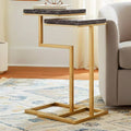 Side Table Set of 2 - Black Marble Metal C-Framed, 23/25 in.