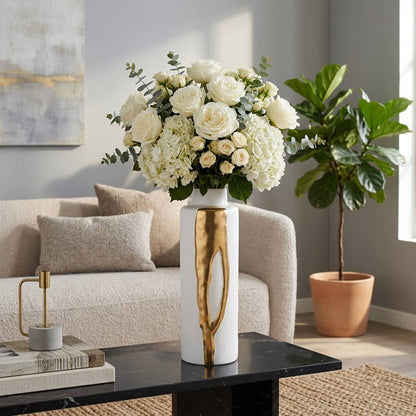 Decorative Vase - White/Gold Porcelain Glam Large, 21 in.