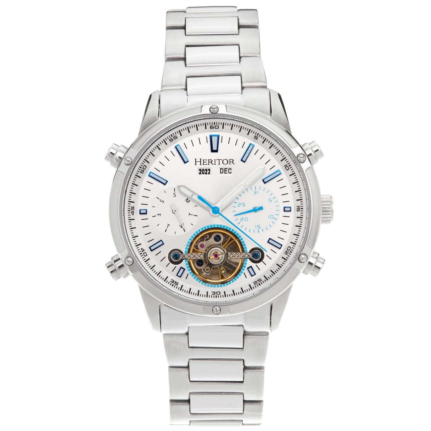 Heritor Wilhelm Men's Automatic Semi-Skeleton Bracelet Watch, Silver