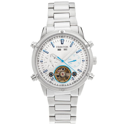Heritor Wilhelm Men's Automatic Semi-Skeleton Bracelet Watch, Silver