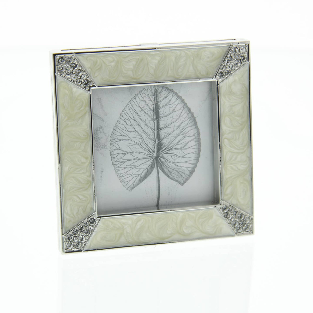 Jay Strongwater Leland Pavé Corner 2" Crystal Enamel Picture Frame, Crystal Pearl