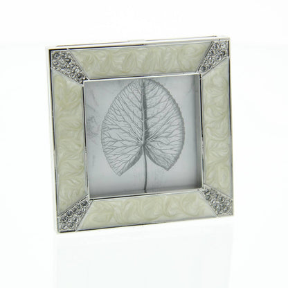 Jay Strongwater Leland Pavé Corner 2" Crystal Enamel Picture Frame, Crystal Pearl