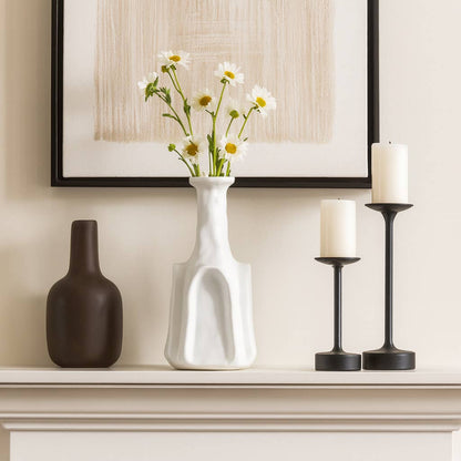 Decorative Vase - White Ceramic Sleek Short Design, 13 in.