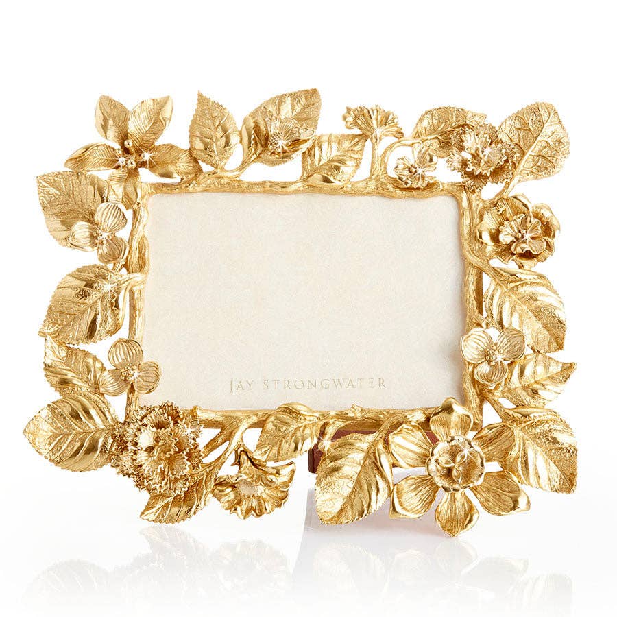 Jay Strongwater Maeve Dutch Floral 5" x 7" Gold-Finished Picture Frame, Gold