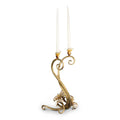 Jay Strongwater Roselyn Orchid Golden Double Candlestick Holder, Leaf Swarovski Crystal Enamel Gold-Finished