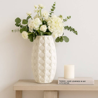 Decorative Vase - Beige Porcelain 3D Printed, 12 in.