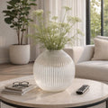 Decorative Vase - White Glass Round Ribbed, 13 in.
