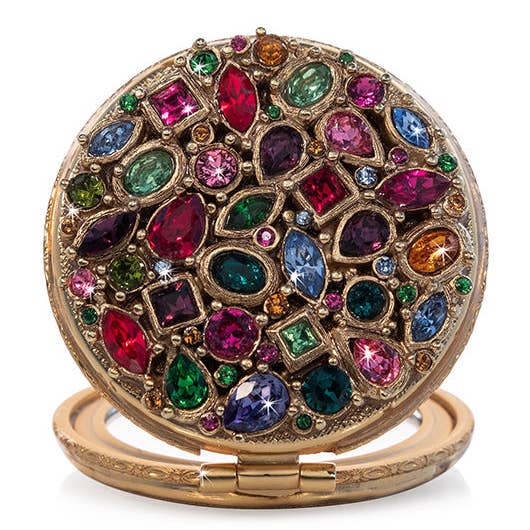 Jay Strongwater Helena Round Jeweled Compact Mirror, Star Swarovski Crystal Gold-Finished
