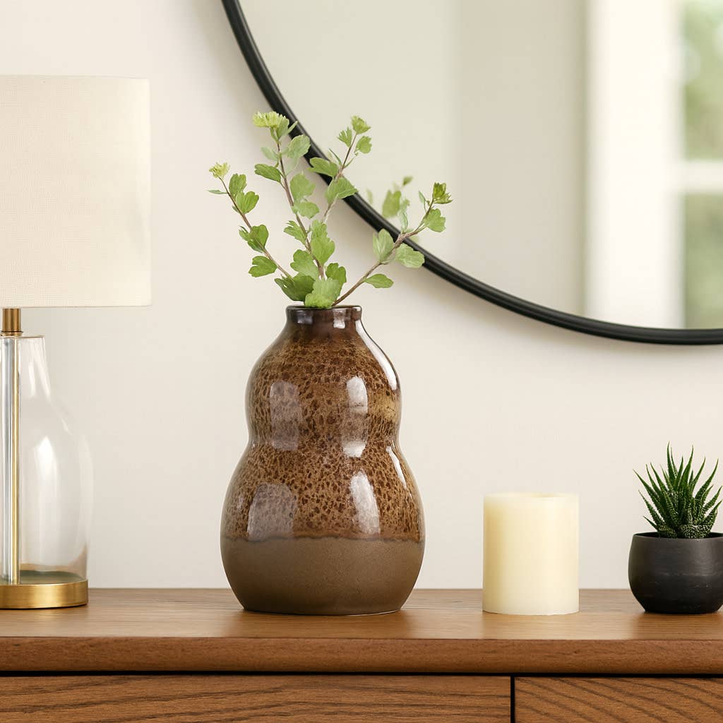 Decorative Vase - Brown Ceramic Speckled Glaze, 12 in.