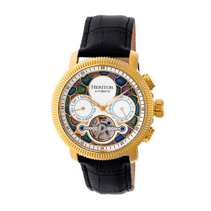 Heritor Aura Men's Automatic Semi-Skeleton Leather Watch, Style HERHR3505