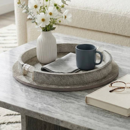 Decorative Tray - Gray Metal Stone Textured Finish, 16 in.