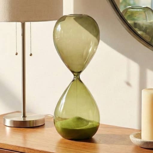 Decorative Object - Green Glass Silhouette Hourglass, 12 in.