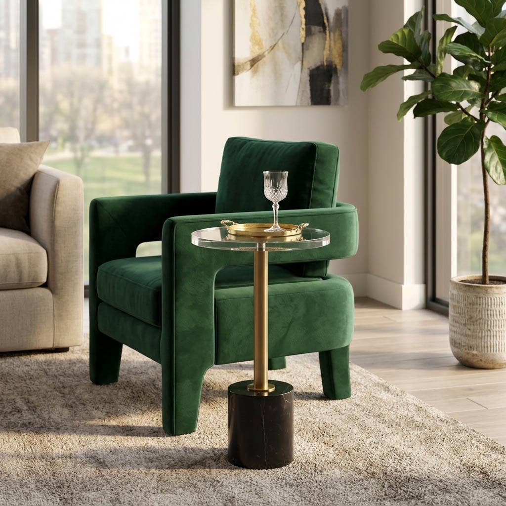 Side Table - Clear Glass Top with Gold Pedestal Base, 21 in.