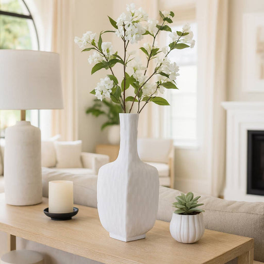 Decorative Vase - White Resin Modern Textured , 15 in.