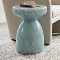 Side Table - Teal Glass Artistic with Pedestal Frame, 20 in.