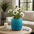 Decorative Vase - Blue Glass Swirl Coastal Pattern, 11 in.