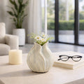 Decorative Vase - Beige Ceramic Sculptural Hollow, 8 in.
