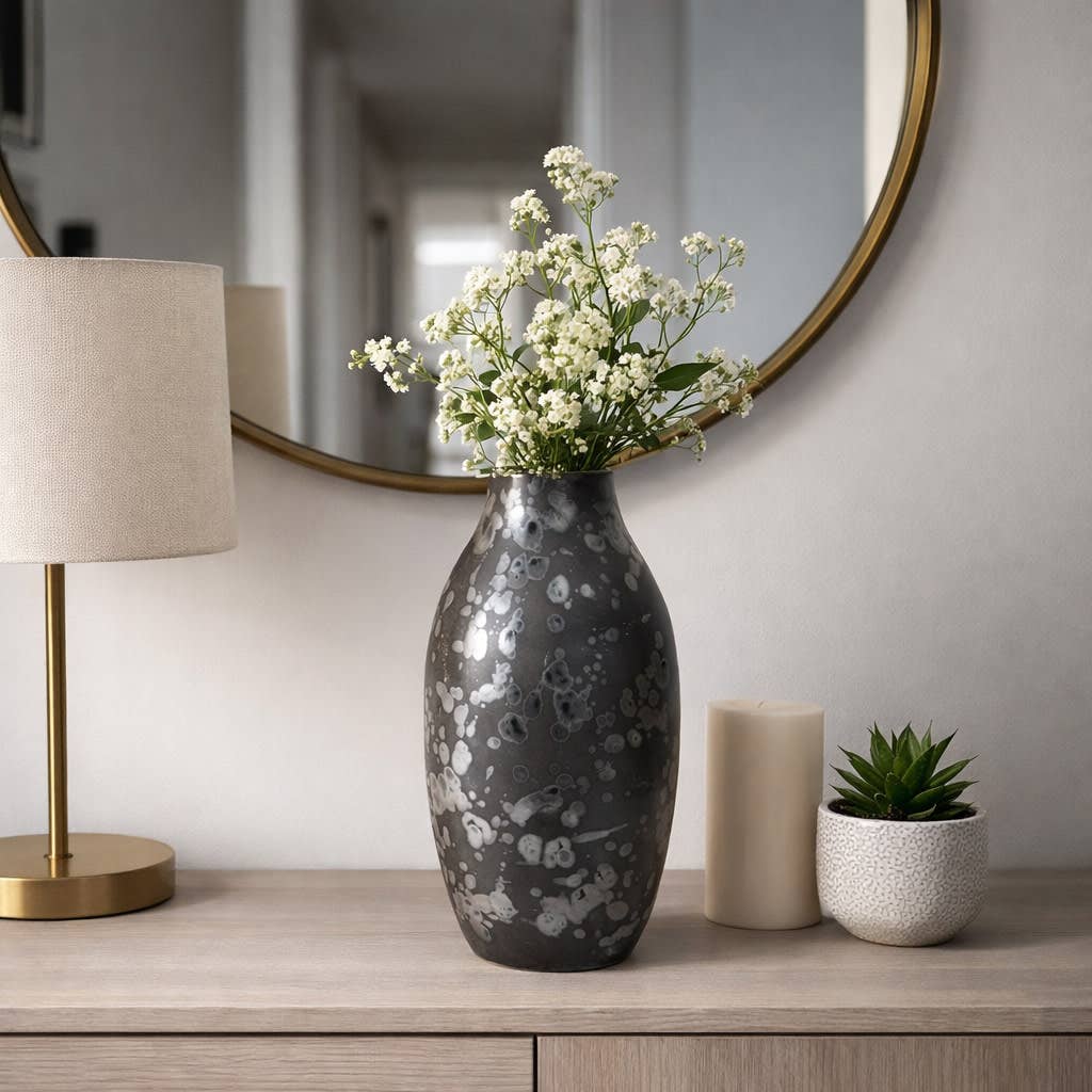 Decorative Vase - Black Ceramic Speckled Finish, 14 in.