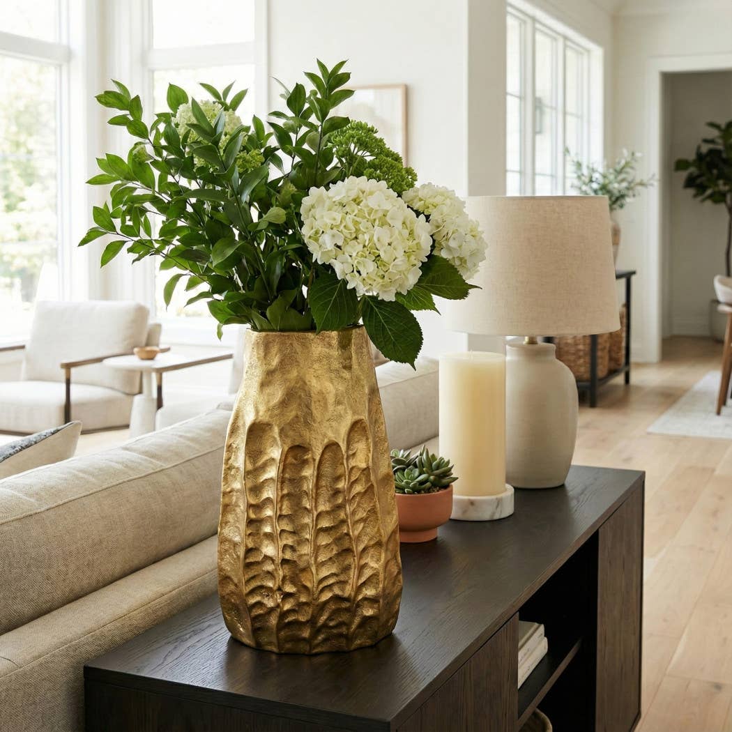 Decorative Vase - Gold Aluminum Textured Accent, 14 in.