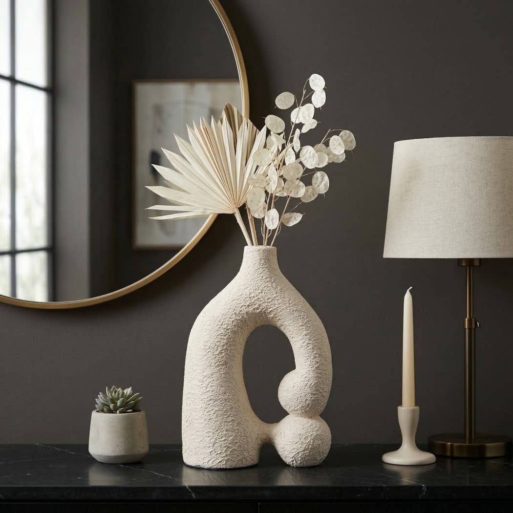 Decorative Vase - Ivory Ceramic Cutout Sculptural, 13 in.