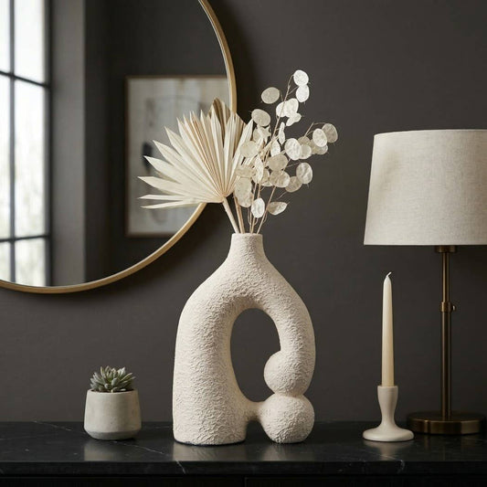 Decorative Vase - Ivory Ceramic Cutout Sculptural, 13 in.