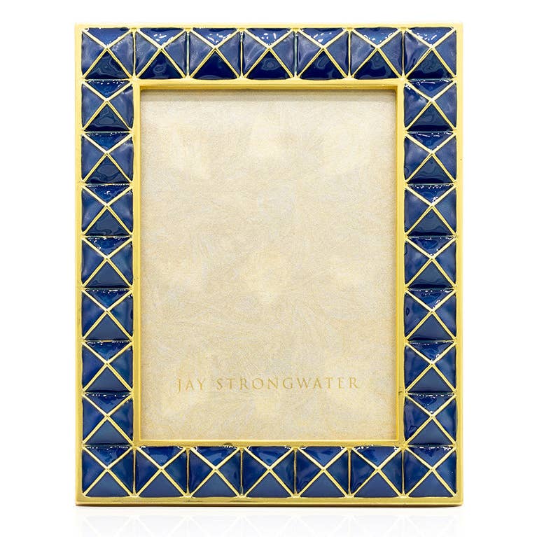 Jay Strongwater Abaculus Pyramid 3" x 4" Enamel Gold-Finished Picture Frame, Delft