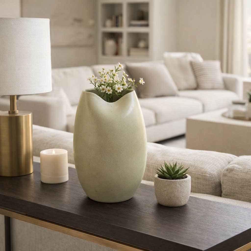 Decorative Vase - Brown Ceramic Modern Minimalist, 12 in.
