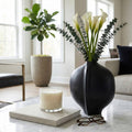 Decorative Vase - Black Ceramic Wavy Textured Design, 12 in.