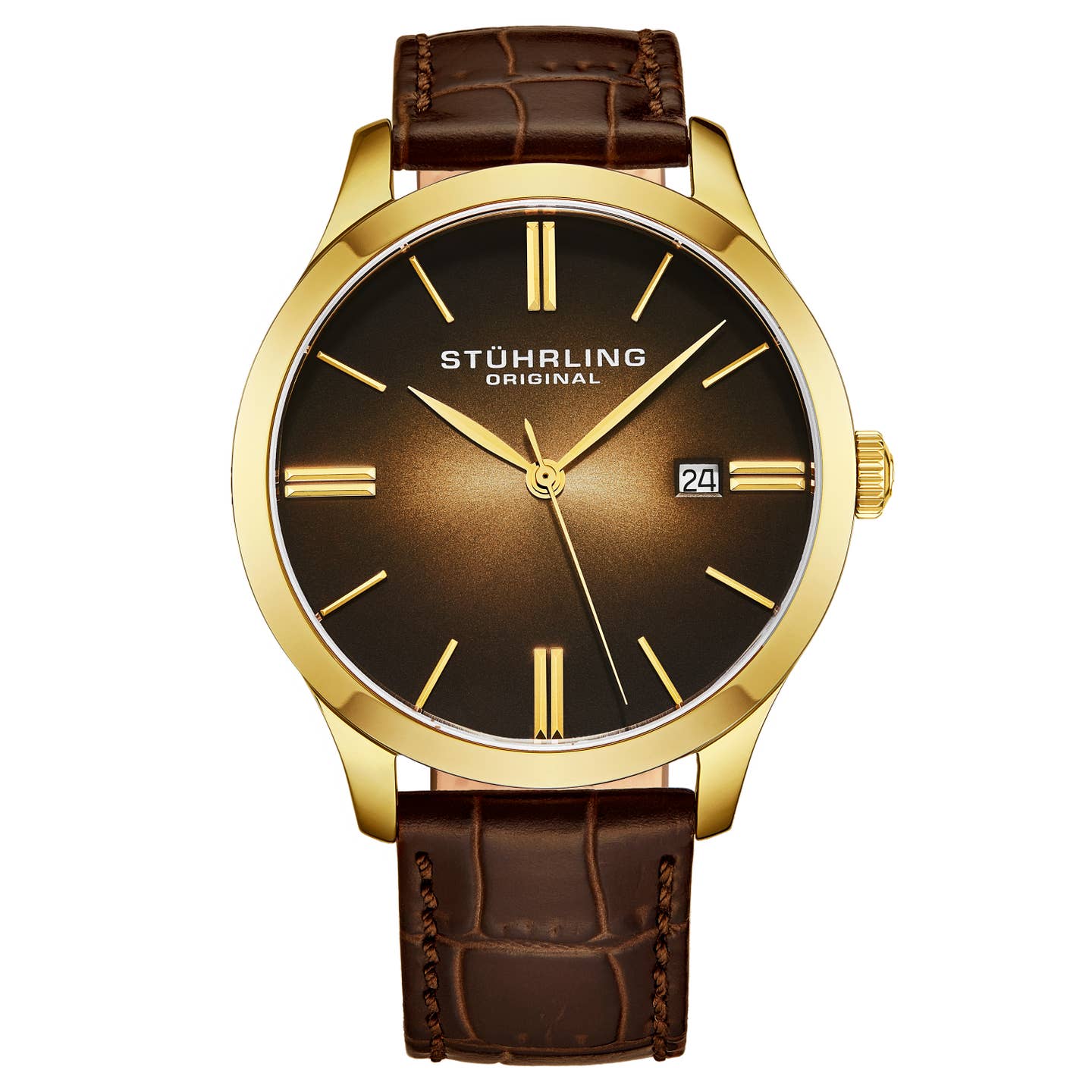 Stuhrling Original Men's Quartz Watch, Black Dial, Black Leather Strap, Style SU3Z9