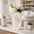 Decorative Vase - White Ceramic Textured Detailing, 18 in.