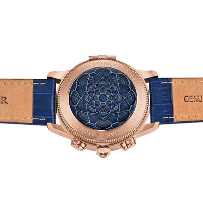 Heritor Apostle Leather Band Men's Automatic Day-Date Leather Watch, Blue/Rose Gold