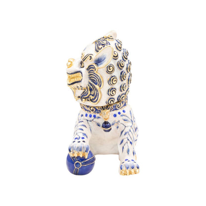 Jay Strongwater Shi Foo Dog Decorative Box, Blue Flower Austrian Crystal Enamel Gold-Finished