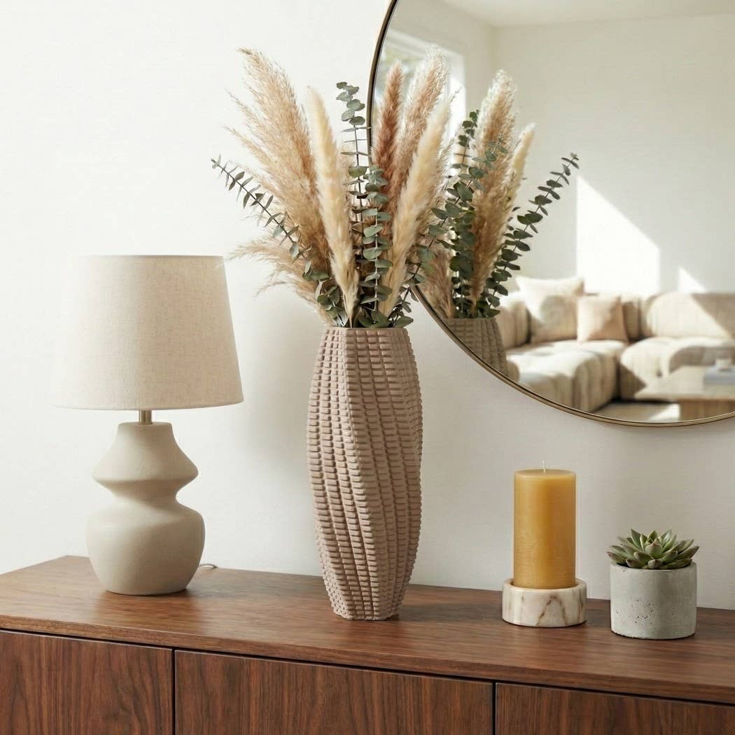 Decorative Vase - Gray Ceramic 3D Printed Twisted, 19 in.
