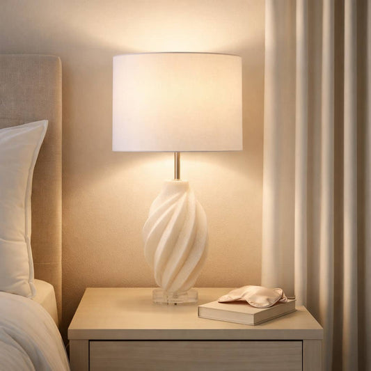 Table Lamp - White Resin Glass Sculptural Twist Base, 25 in.