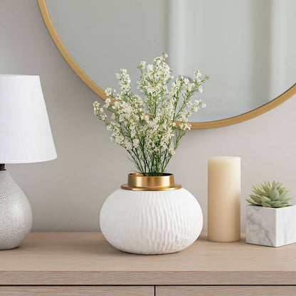 Decorative Vase - White Ceramic Handcrafted Round, 9 in.