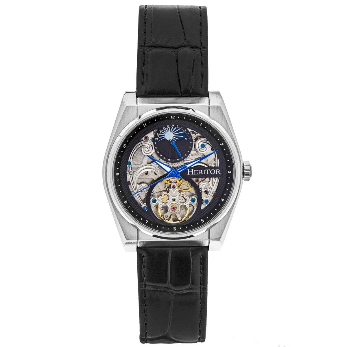 Heritor Daxton Men's Automatic Skeleton Leather Watch, Black