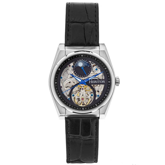 Heritor Daxton Men's Automatic Skeleton Leather Watch, Black