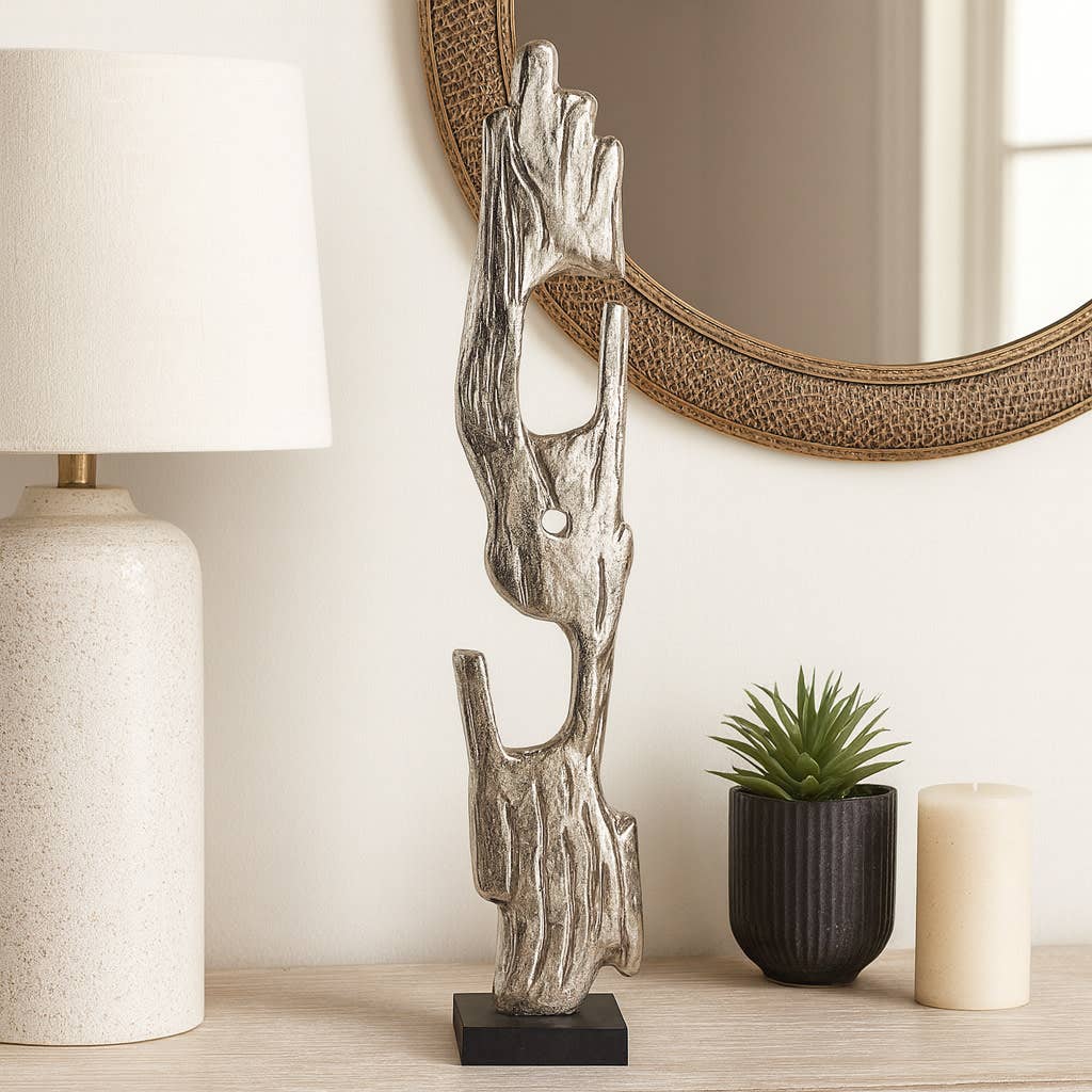 Decorative Object - Silver Metal Wood Post Statue, 26 in.