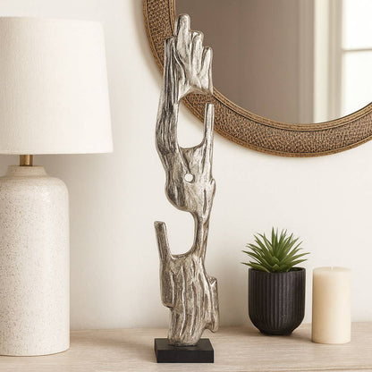 Decorative Object - Silver Metal Wood Post Statue, 26 in.