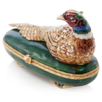 Jay Strongwater Bridget Pheasant Decorative Box, Gold Crystal Enamel Gold-Finished