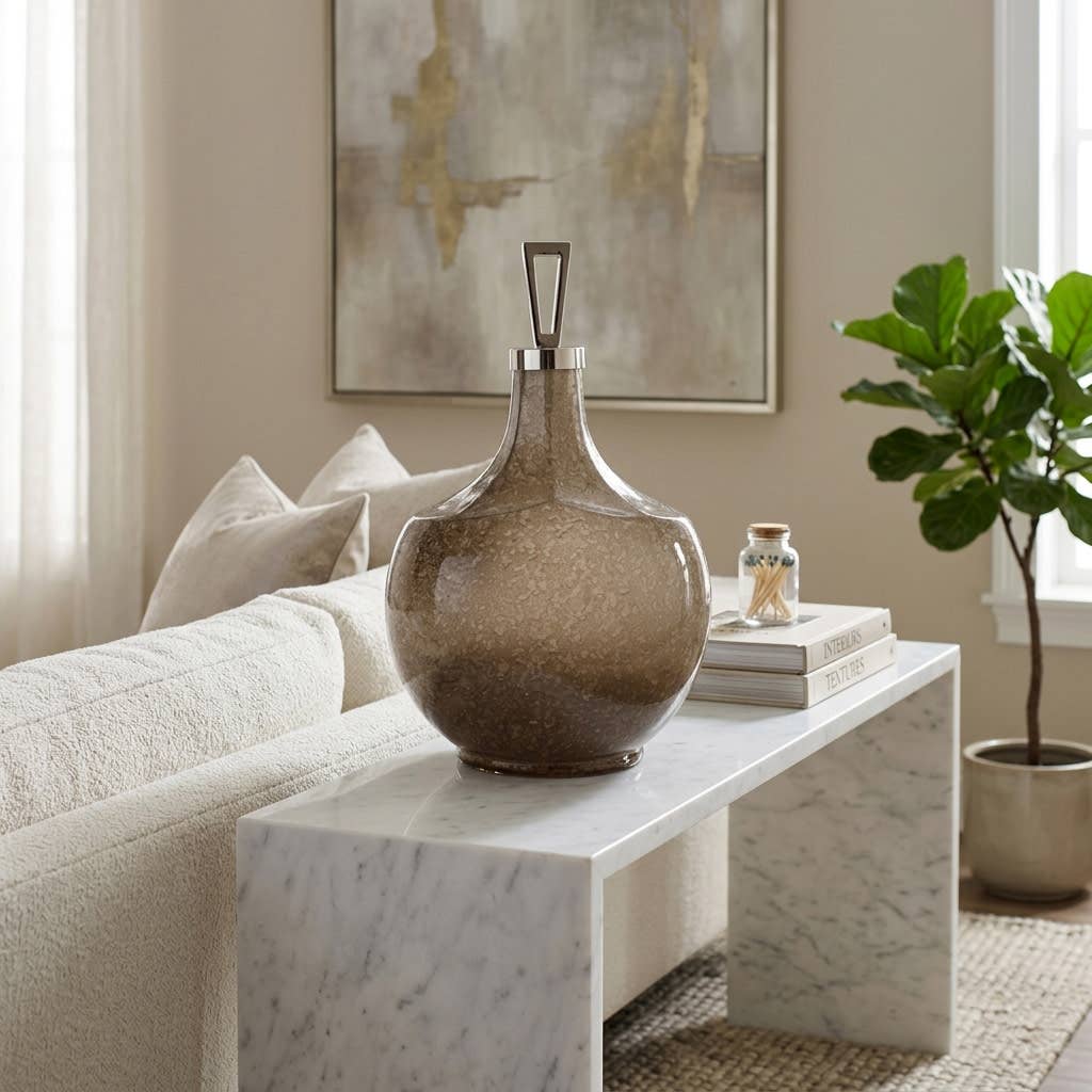Decorative Jar - White/Gold Glass Round Large Bottle, 20 in.