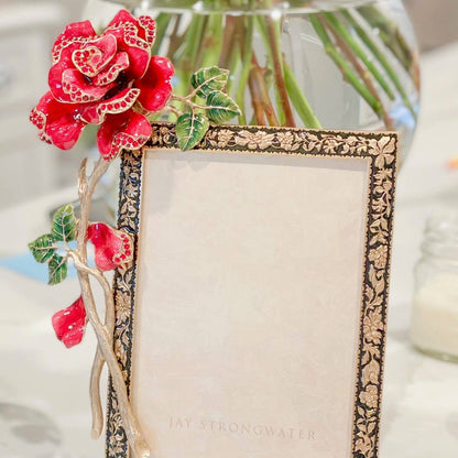 Jay Strongwater Rylee Night Bloom Rose 5" x 7" Swarovski Crystal Enamel Picture Frame, Jewel