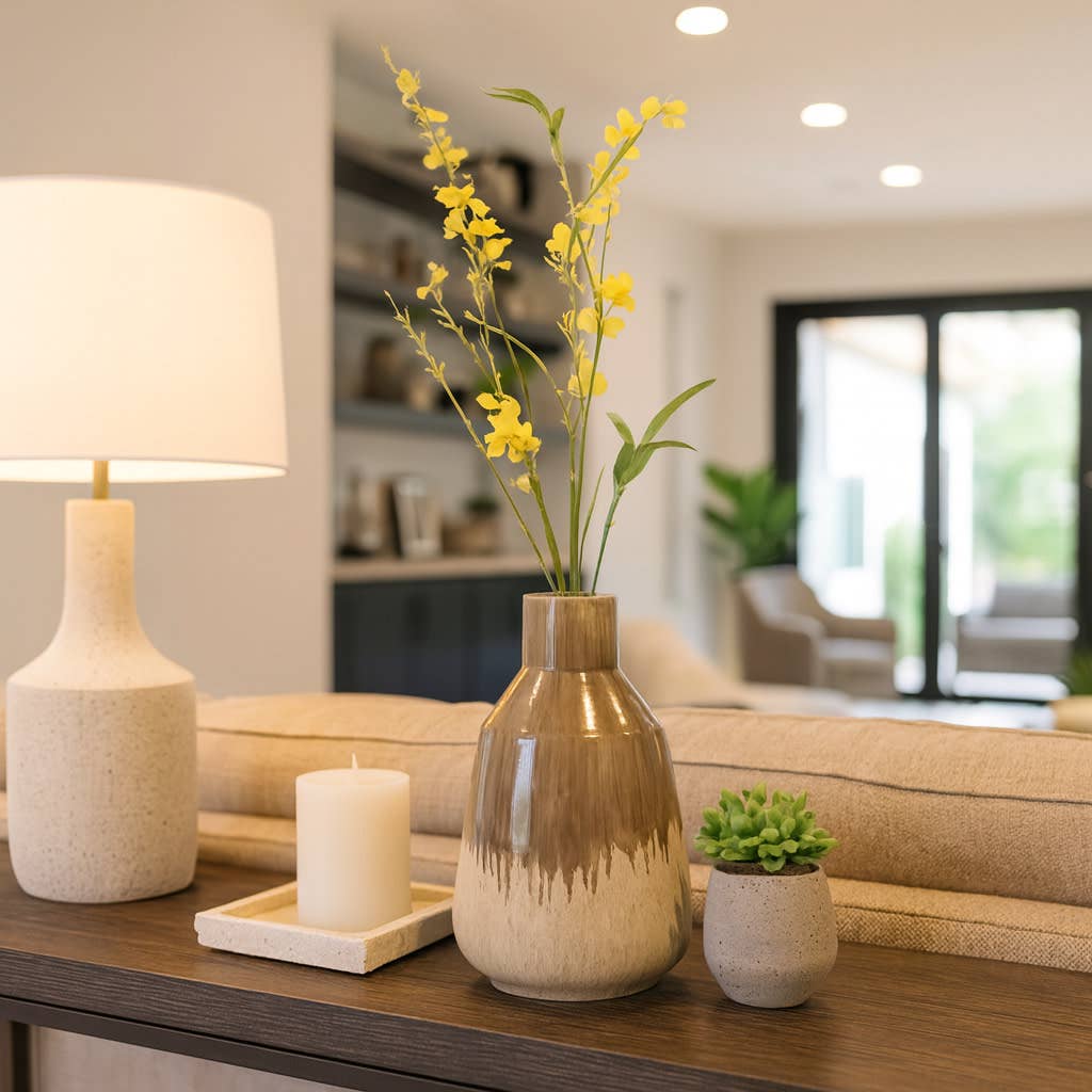 Decorative Vase - Ivory/Brown Ceramic Warm Rustic, 12 in.