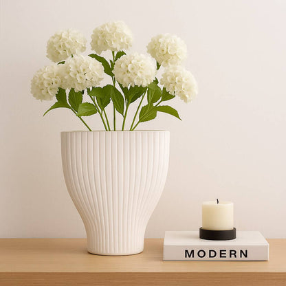 Decorative Vase - Beige Porcelain Curved Shape, 9 in.