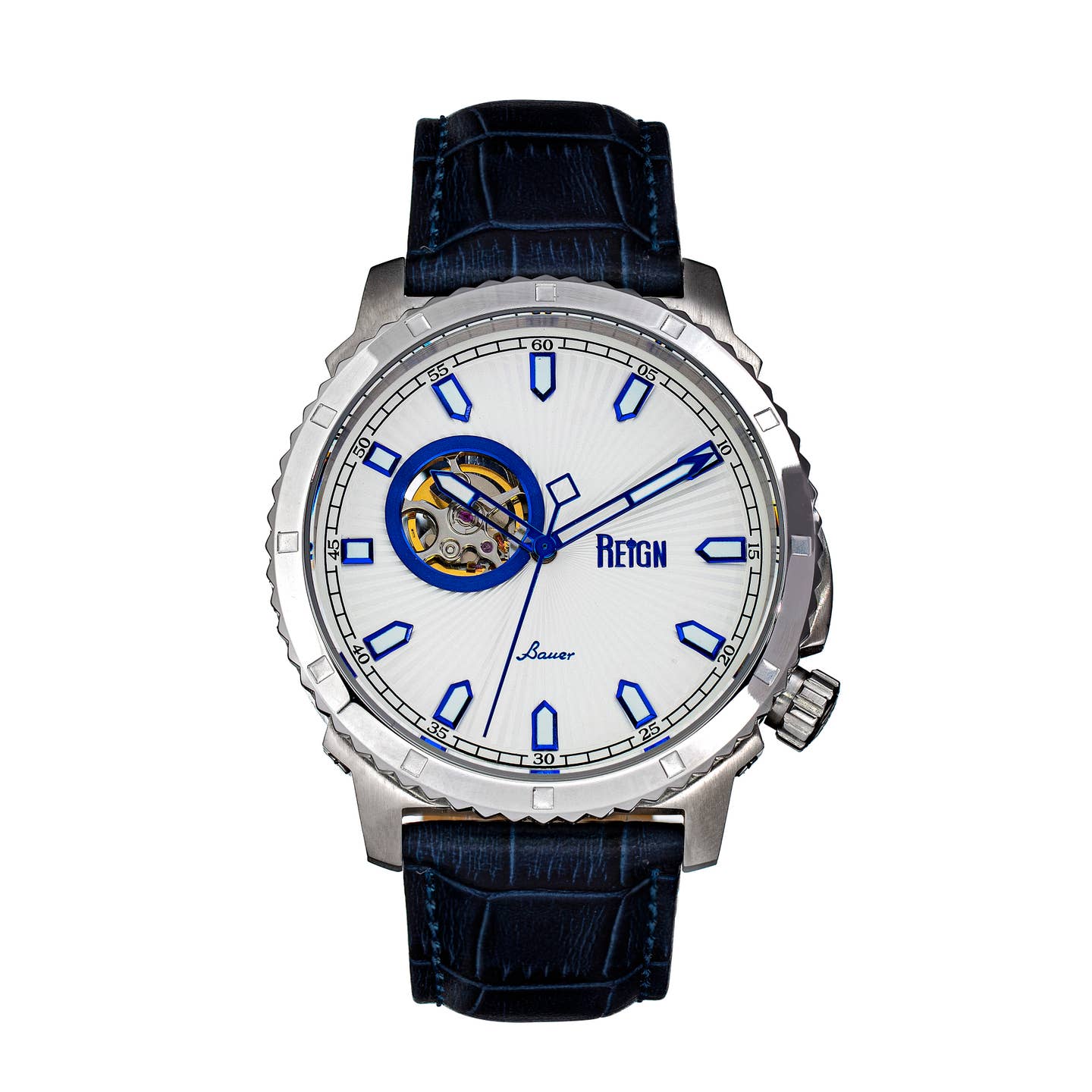 Reign Bauer Men's Automatic Semi-Skeleton Leather Watch