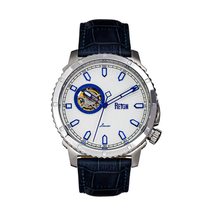 Reign Bauer Men's Automatic Semi-Skeleton Leather Watch