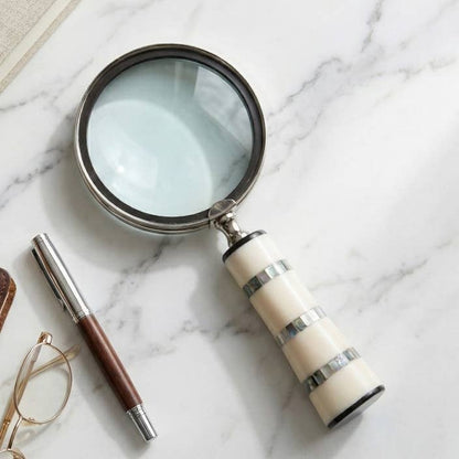 Decorative Object - White Resin Magnifying Glass, 9 in.