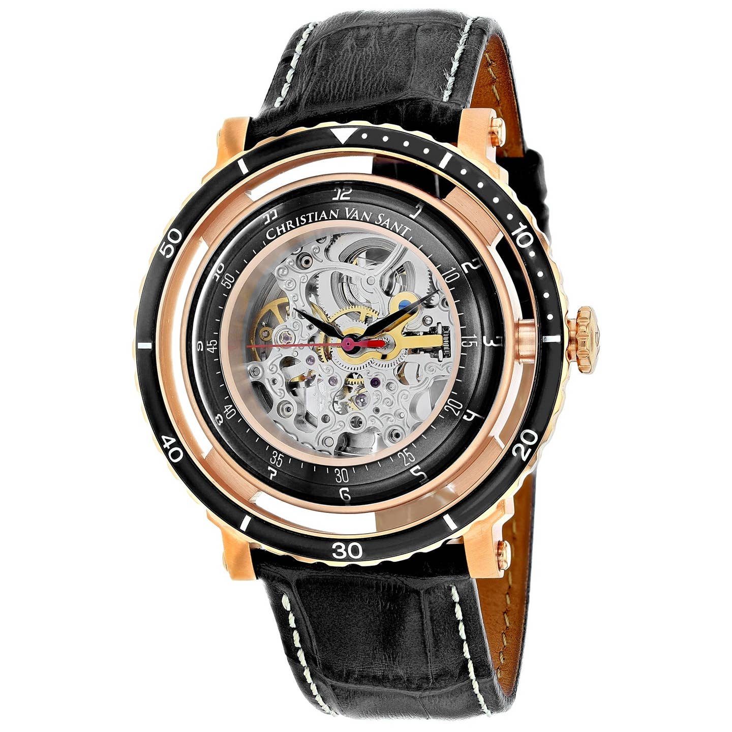 Christian Van Sant Dome Men's Automatic Watch, Silver Skeleton Dial