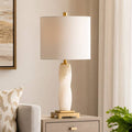 Table Lamp - Ivory/Gold Metal Base with Linen Shade, 24 in.