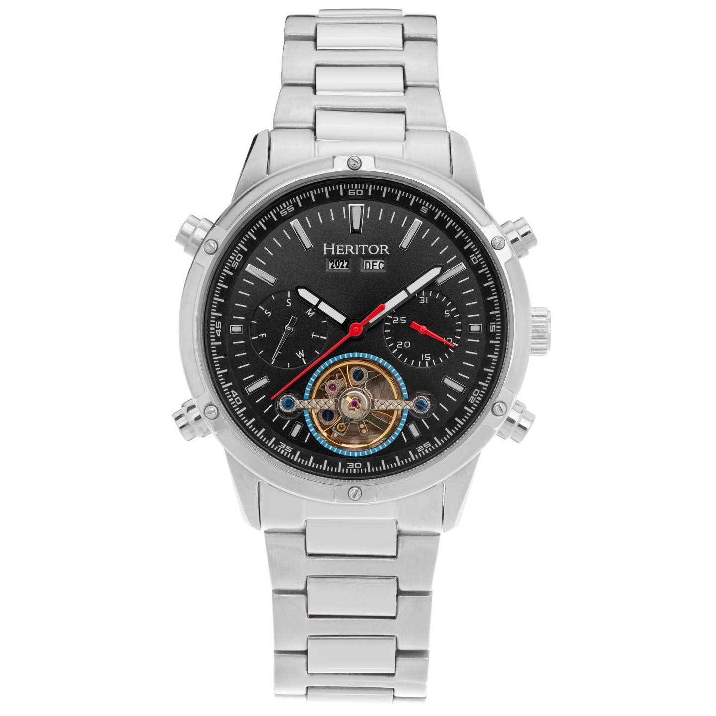 Heritor Wilhelm Men's Automatic Semi-Skeleton Bracelet Watch, Silver/Black